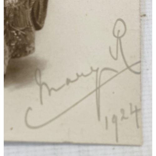 218 - Royal interest: photograph of Queen Mary bearing signature 'Mary R, 1924', inscribed to verso 'With ... 