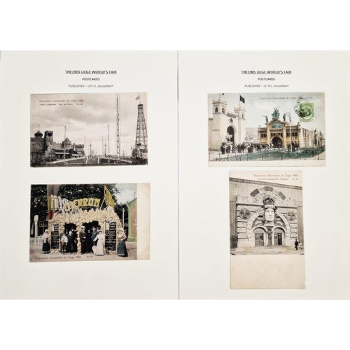 22 - Belgium: two large black folders of 1905 Liege World Fair official, promotional and humorous postcar... 