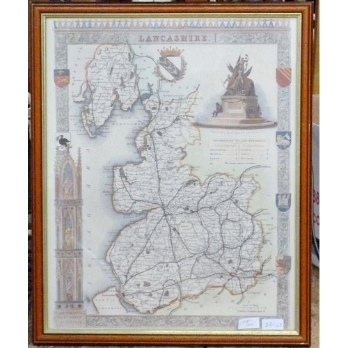 221 - Reproduction map after Universi Derbiensis Comitatus Graphica Descriptio 1577, 57cm x 58cm framed, r... 