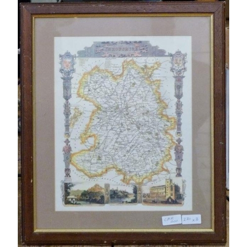 221 - Reproduction map after Universi Derbiensis Comitatus Graphica Descriptio 1577, 57cm x 58cm framed, r... 