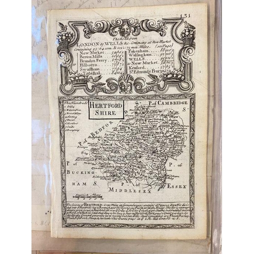 226 - Selection of antique and later maps , some coloured, to include John Ogilby strip maps 'London to Oa... 