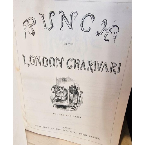 291 - Bound volumes of Punch 1841 complete run through to 1891, half leather, green boards, marbled ep, ma... 