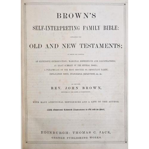 306 - Holy Bible, Rev. John Brown, Edinburgh, Thomas C. Jack, frontis portrait with tissue guard, chromoli... 