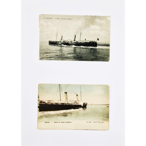 32 - Belgium: large black ring binder of postcards/ship history of Ostend-Dover ferry and green album of ... 