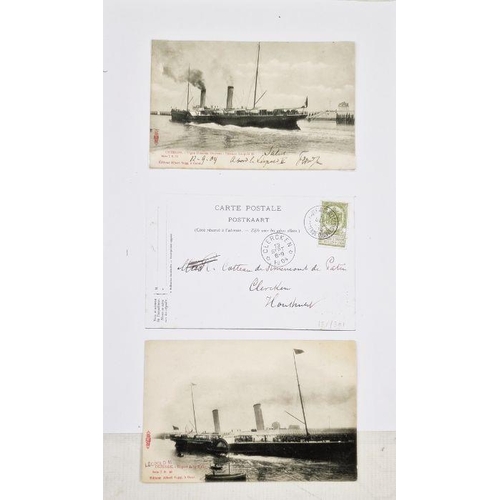 32 - Belgium: large black ring binder of postcards/ship history of Ostend-Dover ferry and green album of ... 