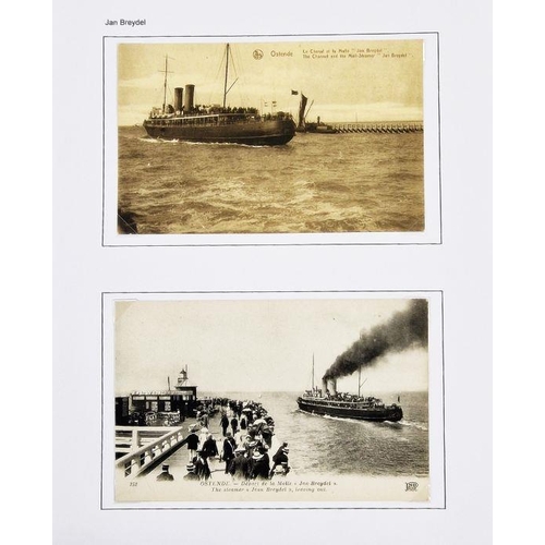 32 - Belgium: large black ring binder of postcards/ship history of Ostend-Dover ferry and green album of ... 