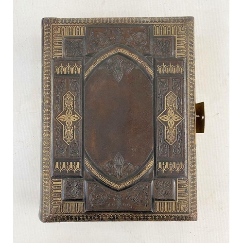 340 - Victorian photograph album music box, the pages printed with decorative chromolithograph floral spra... 