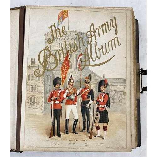 343 - Victorian 'The British Army Album' music box, the pages with chromolithographs of the army at variou... 