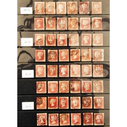 61 - GB QV 1d red (line engraved) 1864-79 issues in complete plate position collection AA-TL, 240 used st... 