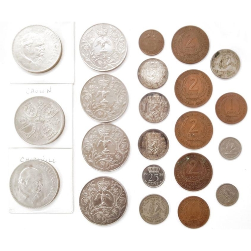 70 - Box of mostly World coins, 20th century with fifteen commemorative crowns, Zambia anniversary of Ind... 