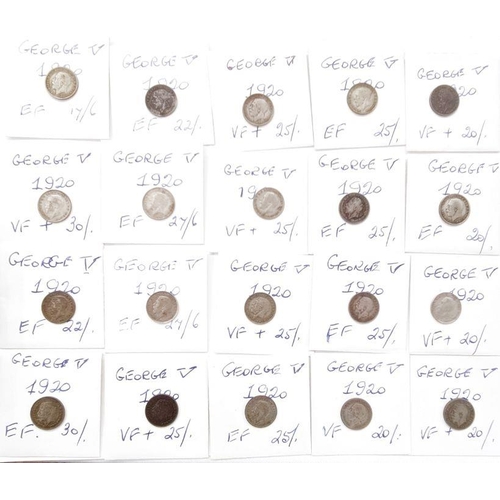 71 - Collection of silver 3d containing 74 pre 20 and 23, pre 47, various grades, in handwritten envelope