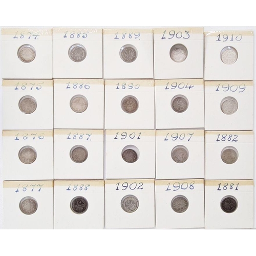 73 - Collection of silver 3d containing 82 coins, majority Victorian, some '20', pre 47, various grades