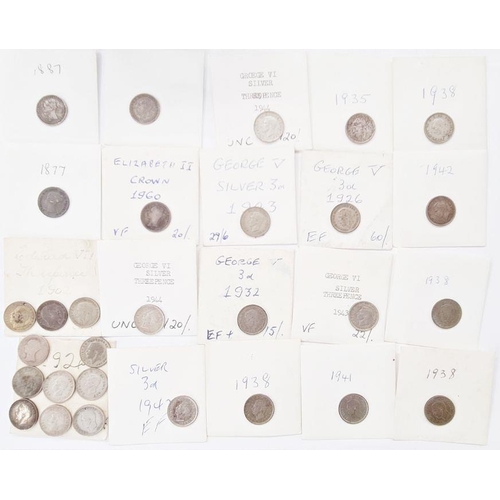 75 - 53 3d of George V, pre 47 silver, in various grades (poor to vf) in handwritten envelopes by collect... 