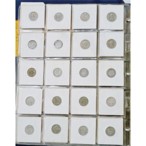 94 - Folder of UK coins including 60 sixpences from Victoria to Elizabeth II, various grades, some uncirc... 