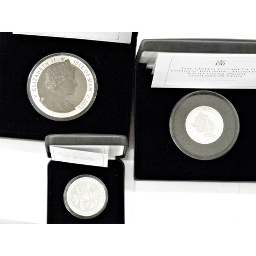 96 - Three cased silver proof coins, Princess Charlotte of Cambridge commemorative, longest reigning mona... 