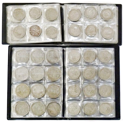 99 - Folders of coins (five) comprising of silver (pre 47) half coins (34) nickel (five), florins (pre 47... 