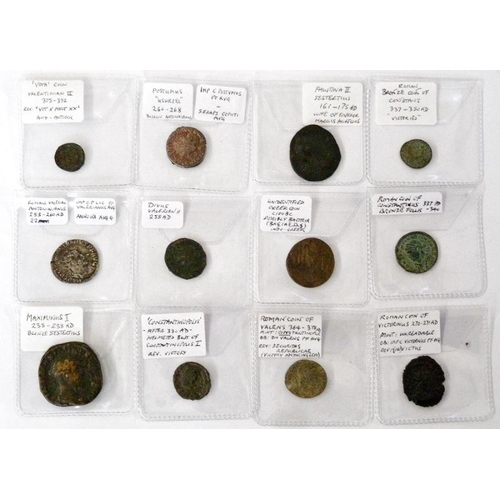 102 - Quantity of Roman coins, to include Roman coin of Valens 364-378AD, Roman coin of Victorinus 270-271... 