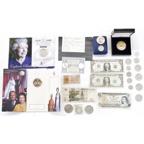 105 - Various nickel world coins together with a 1997 golden wedding crown (brilliant uncirculated) and th... 