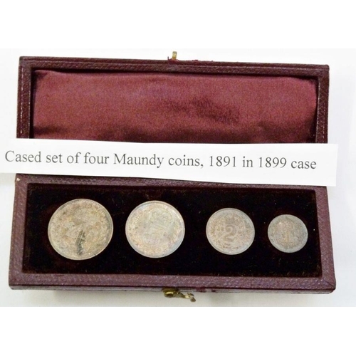 106 - Cased set of four Maundy coins 1891 in 1899 case