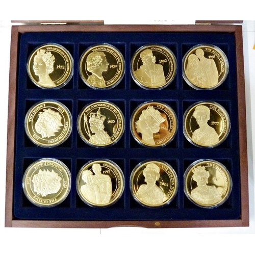 109 - Collection of presentation sets (five) of copper gilt medallions to comprise of Rule Britannia (six)... 