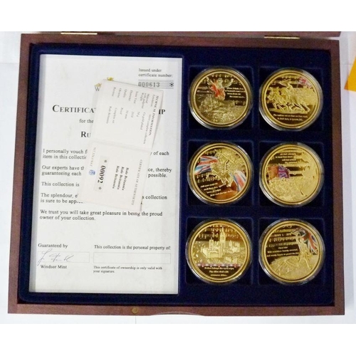 109 - Collection of presentation sets (five) of copper gilt medallions to comprise of Rule Britannia (six)... 