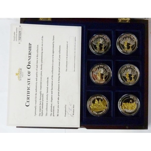 109 - Collection of presentation sets (five) of copper gilt medallions to comprise of Rule Britannia (six)... 