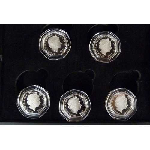 111 - Silver proof coin set (five), 50p to commemorate the Royal Britain Legion centenary, all 50p embedde... 