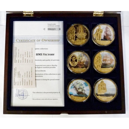 112 - Two presentation wooden boxes comprising six silver plated commemoratives of the Great War and six l... 