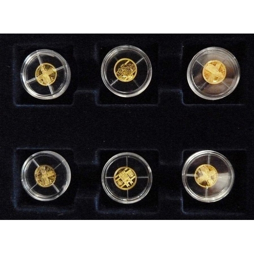 114 - Box set of six landmark icons of a nation, each coin stuck to 14ct gold and weighing 0.5g