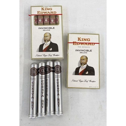 147 - Two King Edward Invincible Deluxe packs (unopened), four Cuesta Rey cigars and a mixed box of cigars... 