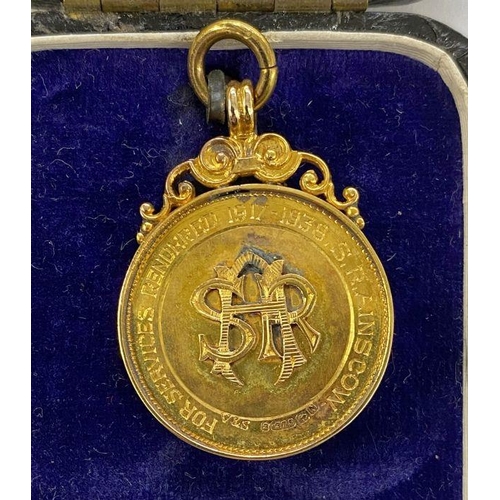 155 - 9ct gold enamelled metal medal fob, SS Long Service, 9.5g approx.