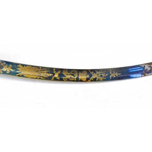 168 - 1803 pattern officer's sabre with ornate gilt engraved blued blade, pierced brass hand guard and sha... 