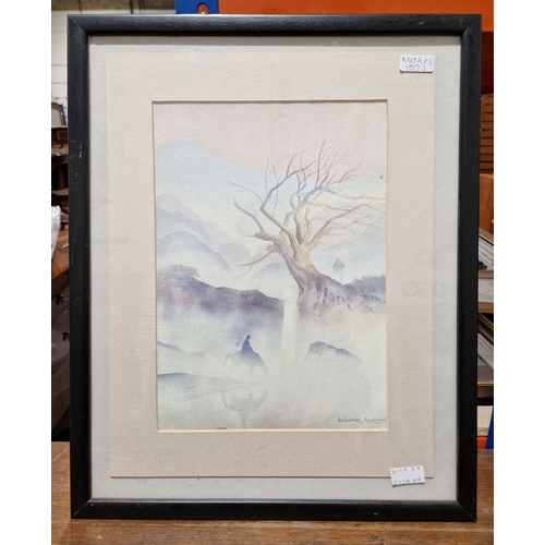 369 - Joan Avery
 Watercolour
 Landscape with sheep, signed lower, framed and glazed, together with assort... 