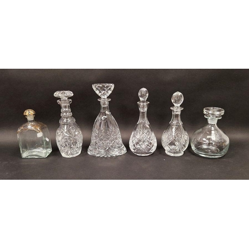 54 - Royal Doulton bell shaped decanter, a clear glass decanter engraved 'Labor Omnia Vincit', and others... 