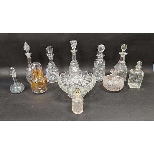 58 - Assorted clear glass decanters, a bowl and bottles (7)