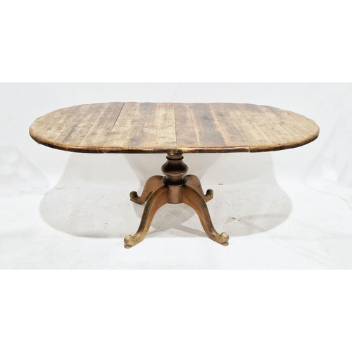 1237 - Stained Pine oval extending dining table, 76cm high x 180cm long (unextended) x 105cm wide