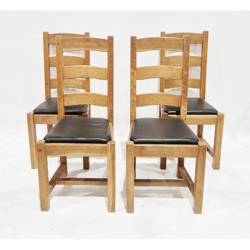 1238 - Set of four modern oak ladderback kitchen chairs with leather inset seats (4)