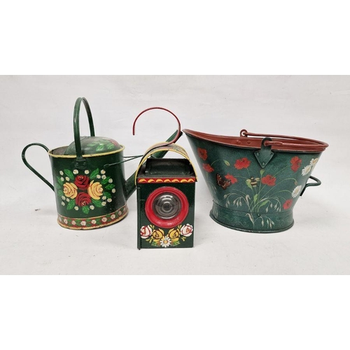 124 - Bargeware painted watering can, a bucket and a lantern (3)