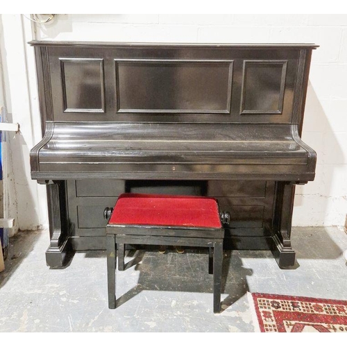 1243 - C Bechstein iron-framed upright piano in ebonised case, numbered to interior 57378, with piano stool