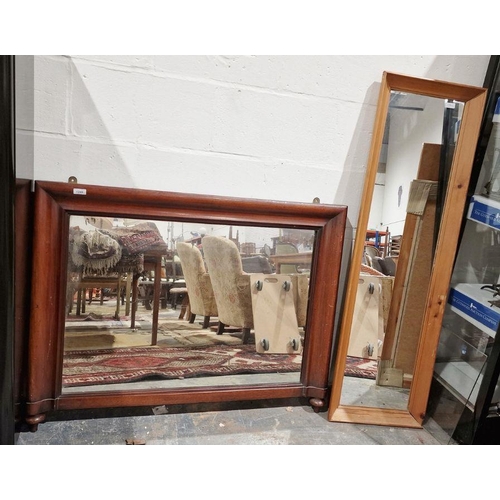 1246 - Mahogany rectangular overmantel mirror, 82cm x 107cm and a modern pine rectangular wall mirror (2)