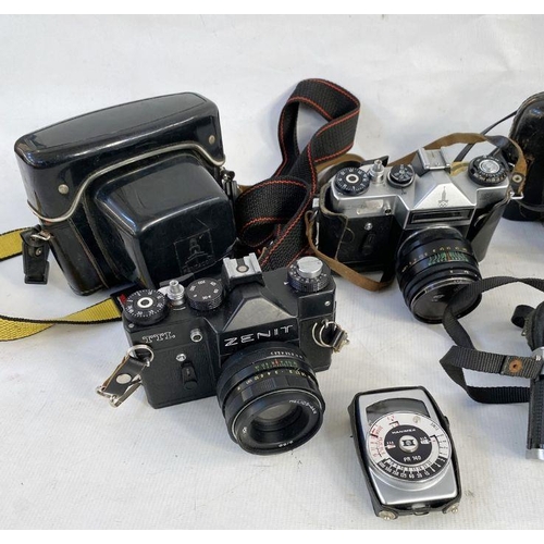 138 - Zenit EM camera, cased, a Contax 139 quartz camera with Yashica lens, a Canon Pellix camera, no.1695... 