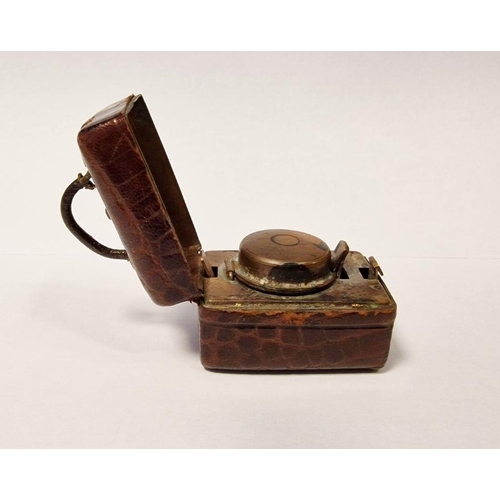 159 - Travelling inkwell formed as a miniature Gladstone bag 3.4cms h. x 3cms deep and 4.5cms w.