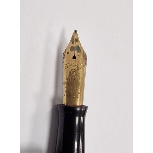 170 - Swan fountain pen with a 14ct gold nib, marked 'Swan', within a mottled bakelite case