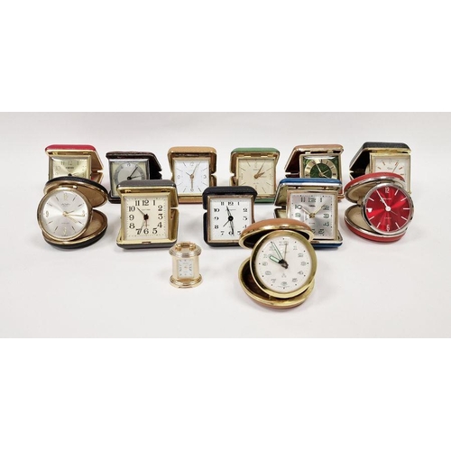 174 - Quantity of travelling alarm clocks, various makers to include Journeyman, Timemaster, Deluxe, Acme,... 