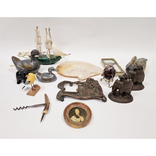 175 - Assorted collectables to include a model of a sailing ship, the hull malachite with bone sails, a Di... 