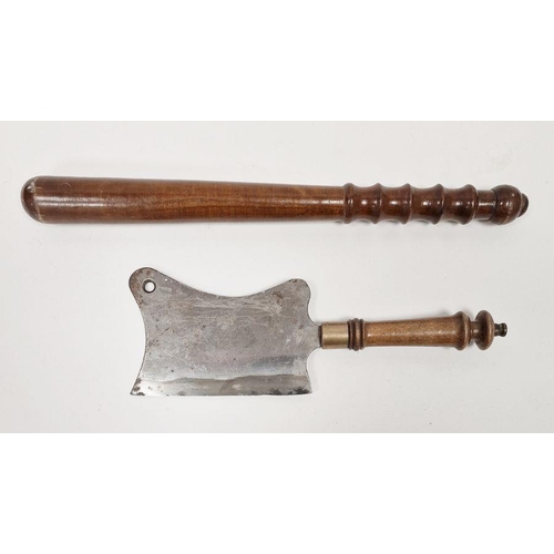 176 - Small cleaver with turned wood handle and brass collar and a truncheon (2)