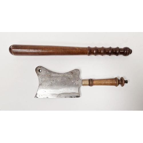 176 - Small cleaver with turned wood handle and brass collar and a truncheon (2)