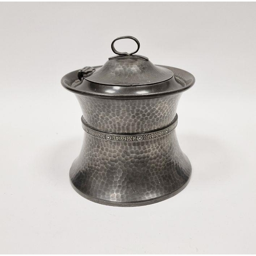 178 - Arts & Crafts-style hammered pewter lidded pot, marked 'Don Pewter D Bros 1286'