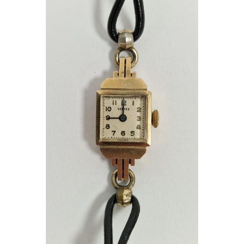 230 - Gold-coloured metal Vertex lady's wristwatch on black leather strap