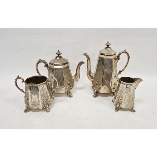 241 - Victorian silver matched four-piece tea and coffee set, foliate engraved, three dated London 1943, o... 